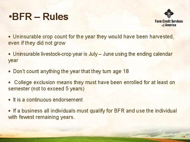  • BFR – Rules · Uninsurable crop count for the year they would