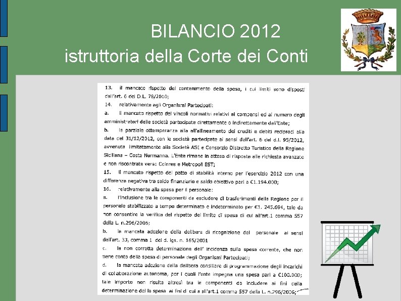 BILANCIO 2012 istruttoria della Corte dei Conti 
