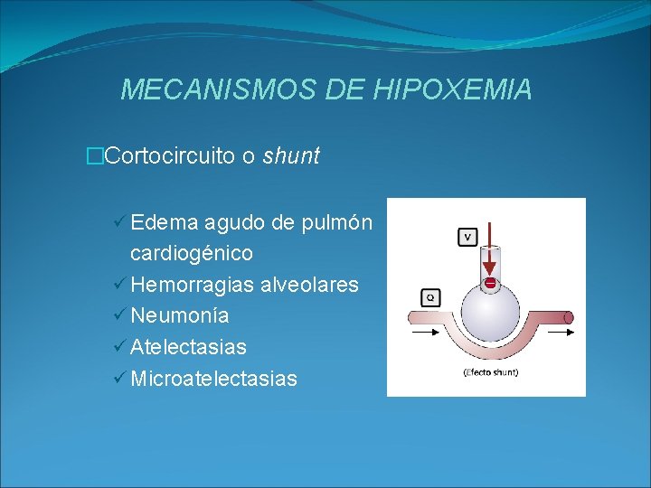 MECANISMOS DE HIPOXEMIA �Cortocircuito o shunt ü Edema agudo de pulmón cardiogénico ü Hemorragias