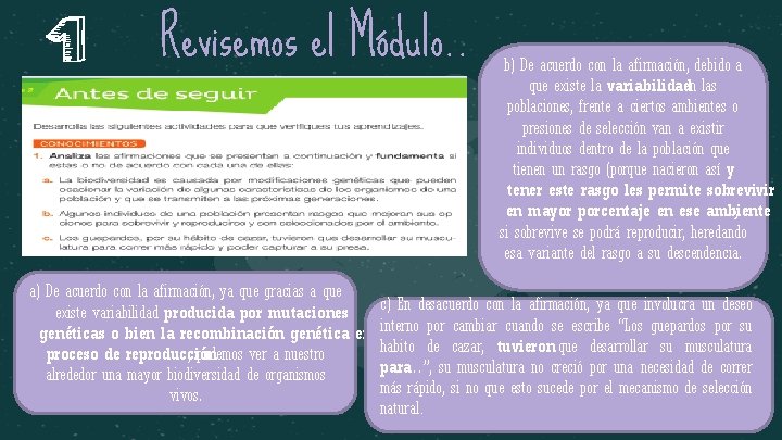 Revisemos el Módulo. . b) De acuerdo con la afirmación, debido a que existe