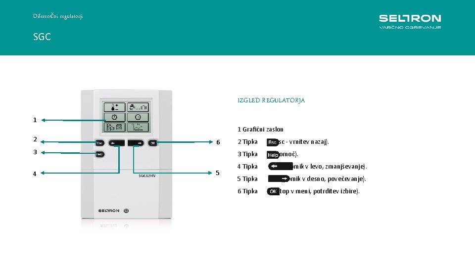 Diferenčni regulatorji SGC IZGLED REGULATORJA 1 1 Grafični zaslon 2 6 3 4 2