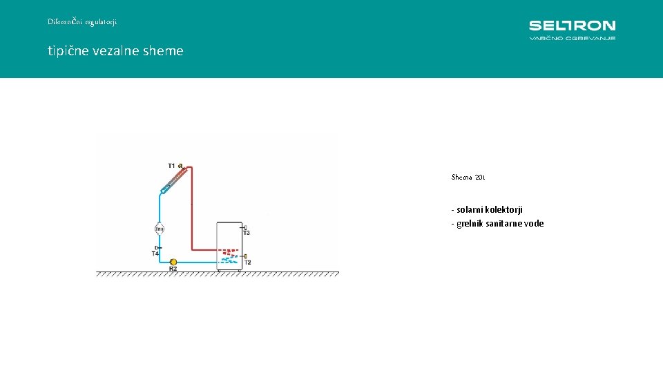 Diferenčni regulatorji tipične vezalne sheme Shema 201 - solarni kolektorji - grelnik sanitarne vode