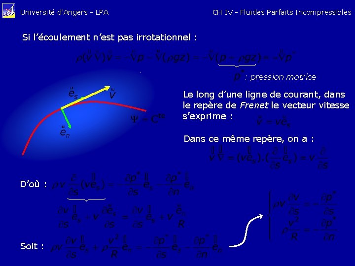 CH IV - Fluides Parfaits Incompressibles Université d’Angers - LPA Si l’écoulement n’est pas