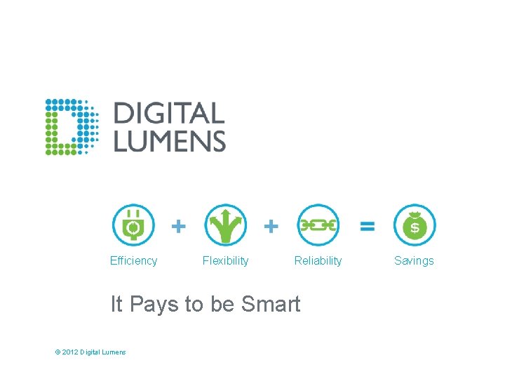 Efficiency Flexibility Reliability It Pays to be Smart © 2012 Digital Lumens Savings 