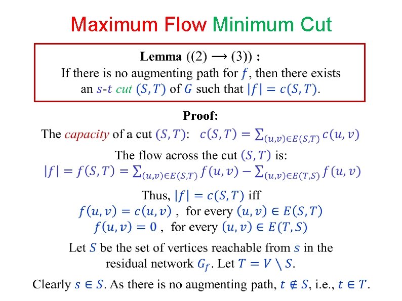 Maximum Flow Minimum Cut Proof: Maximum Flow Minimum Cut Proof: