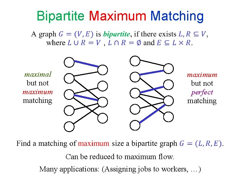 Bipartite Maximum Matching maximal but not maximum matching maximum but not perfect matching Can Bipartite Maximum Matching maximal but not maximum matching maximum but not perfect matching Can
