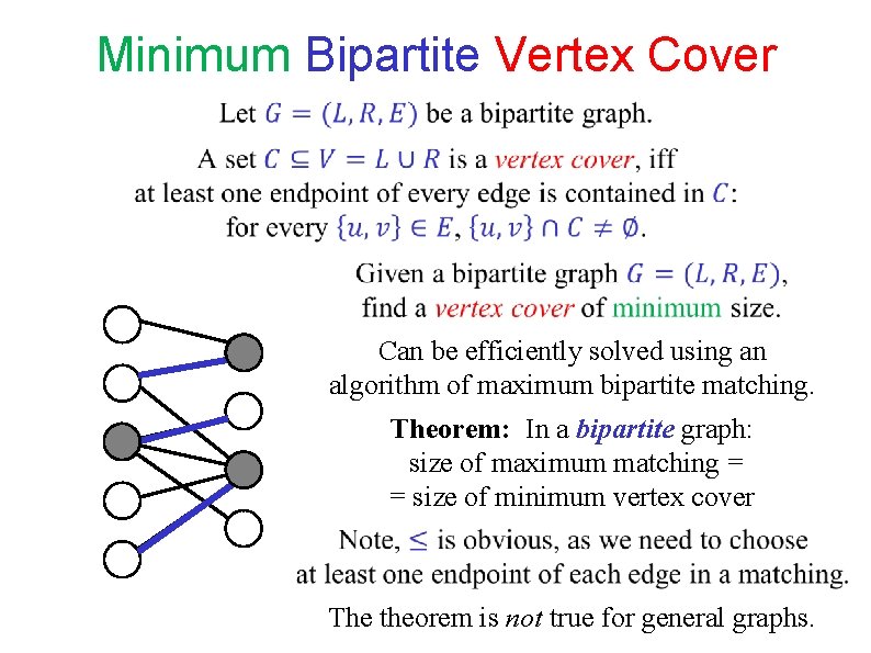 Minimum Bipartite Vertex Cover Can be efficiently solved using an algorithm of maximum bipartite Minimum Bipartite Vertex Cover Can be efficiently solved using an algorithm of maximum bipartite