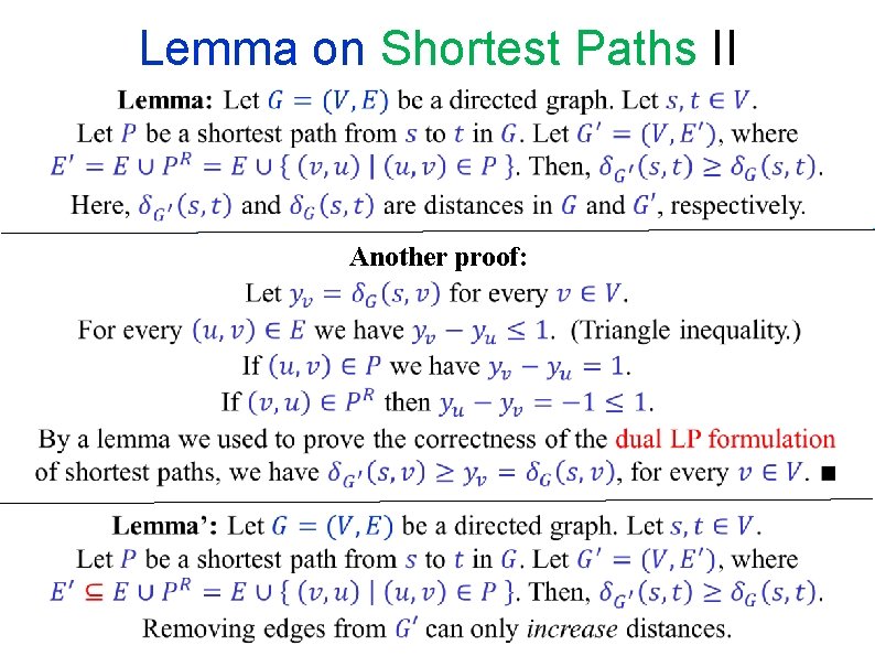Lemma on Shortest Paths II Another proof: Lemma on Shortest Paths II Another proof: