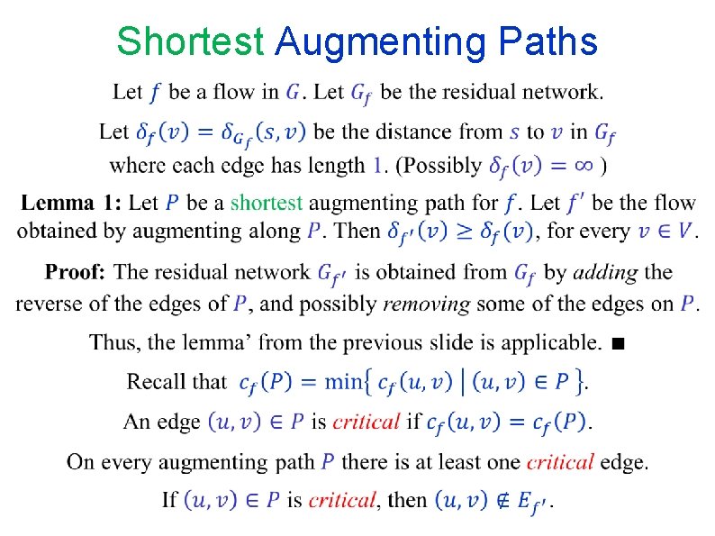 Shortest Augmenting Paths Shortest Augmenting Paths