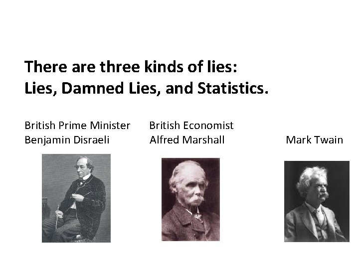There are three kinds of lies: Lies, Damned Lies, and Statistics. British Prime Minister