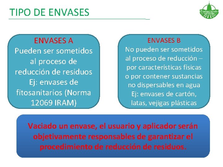 TIPO DE ENVASES A Pueden ser sometidos al proceso de reducción de residuos Ej:
