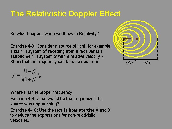 The Relativistic Doppler Effect So what happens when we throw in Relativity? Exercise 4