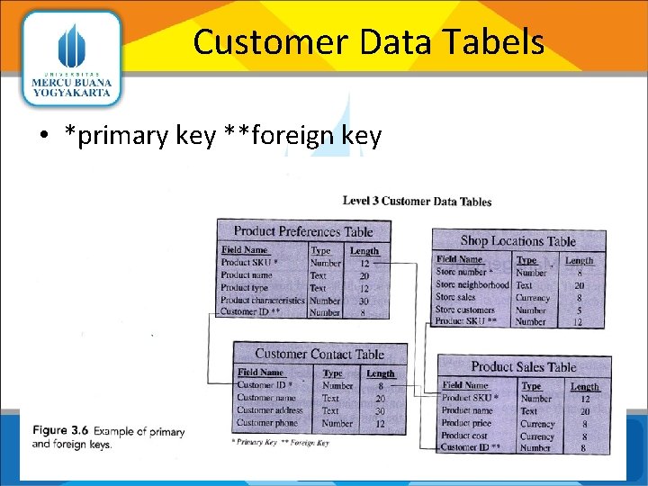 Customer Data Tabels • *primary key **foreign key 