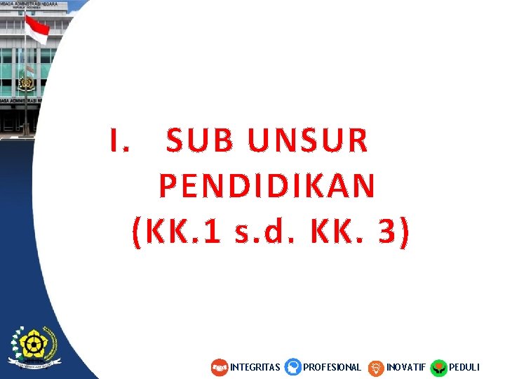 I. SUB UNSUR PENDIDIKAN (KK. 1 s. d. KK. 3) INTEGRITAS PROFESIONAL INOVATIF PEDULI I. SUB UNSUR PENDIDIKAN (KK. 1 s. d. KK. 3) INTEGRITAS PROFESIONAL INOVATIF PEDULI