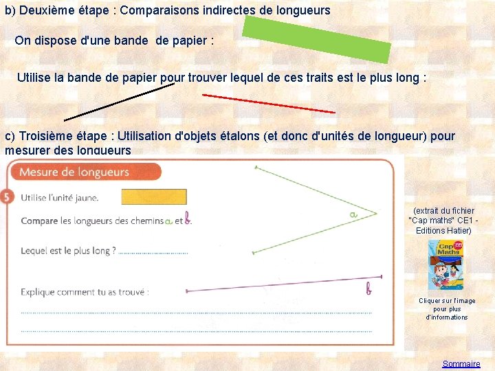 b) Deuxième étape : Comparaisons indirectes de longueurs On dispose d'une bande de papier