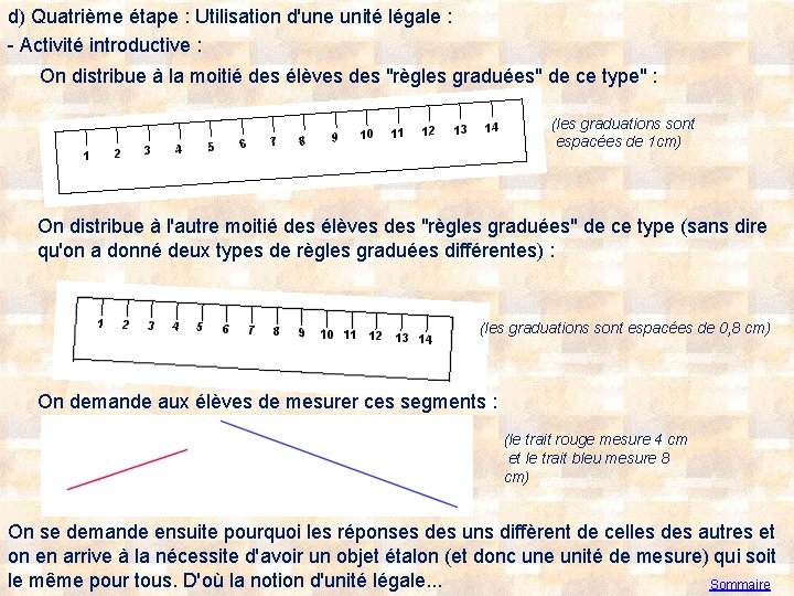 d) Quatrième étape : Utilisation d'une unité légale : - Activité introductive : On
