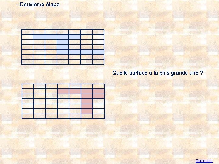 - Deuxième étape Quelle surface a la plus grande aire ? Sommaire 