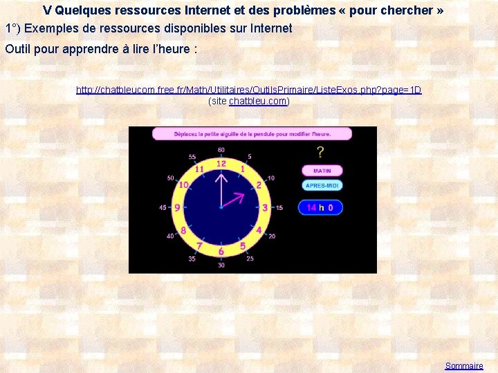 V Quelques ressources Internet et des problèmes « pour cher » 1°) Exemples de