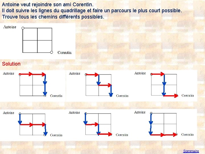 Antoine veut rejoindre son ami Corentin. Il doit suivre les lignes du quadrillage et