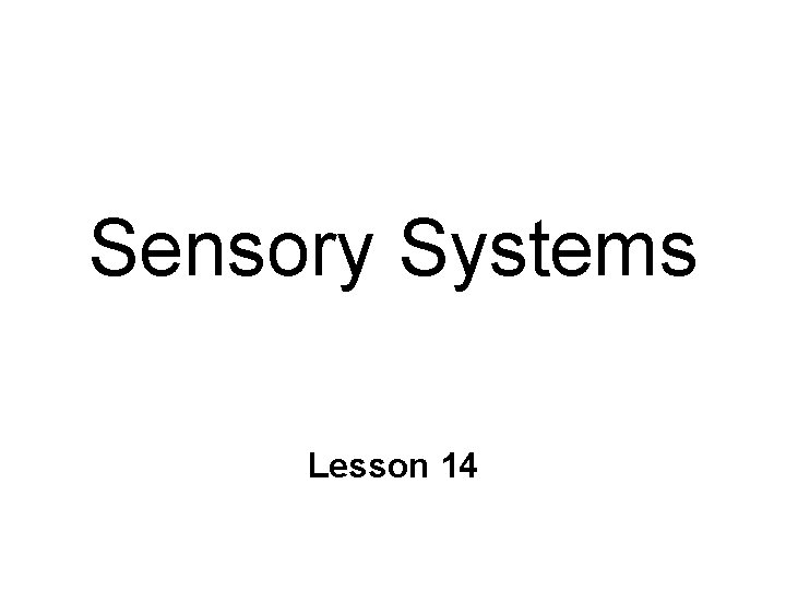 Sensory Systems Lesson 14 