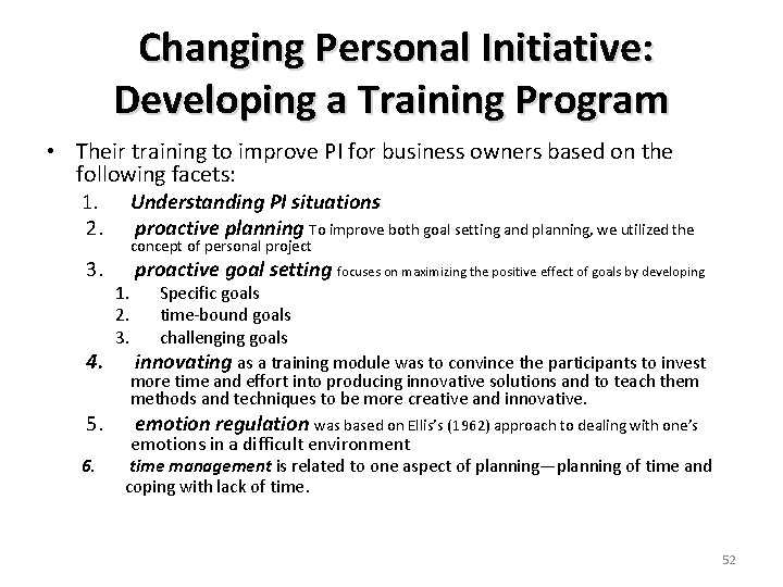 Changing Personal Initiative: Developing a Training Program • Their training to improve PI for
