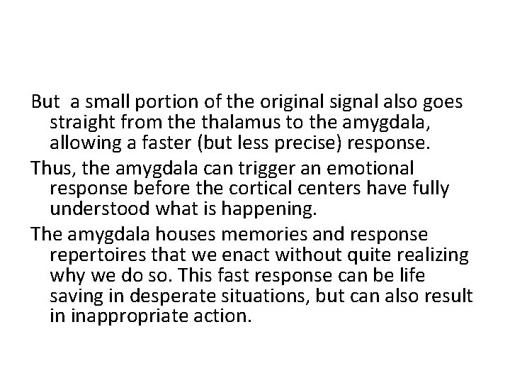 But a small portion of the original signal also goes straight from the thalamus