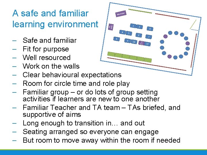 A safe and familiar learning environment – – – Safe and familiar Fit for