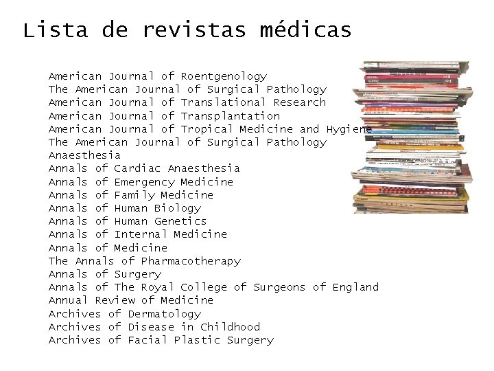 Lista de revistas médicas American Journal of Roentgenology The American Journal of Surgical Pathology
