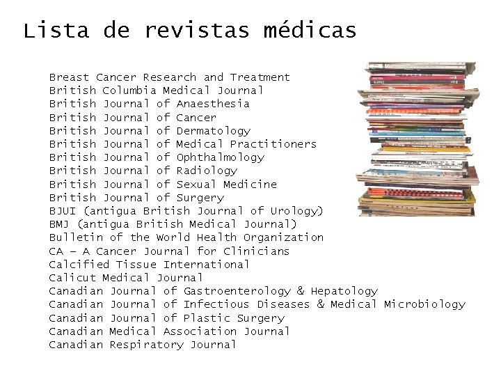 Lista de revistas médicas Breast Cancer Research and Treatment British Columbia Medical Journal British