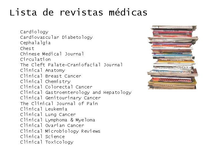 Lista de revistas médicas Cardiology Cardiovascular Diabetology Cephalalgia Chest Chinese Medical Journal Circulation The