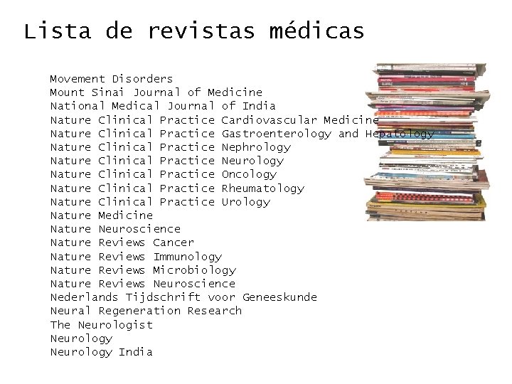 Lista de revistas médicas Movement Disorders Mount Sinai Journal of Medicine National Medical Journal