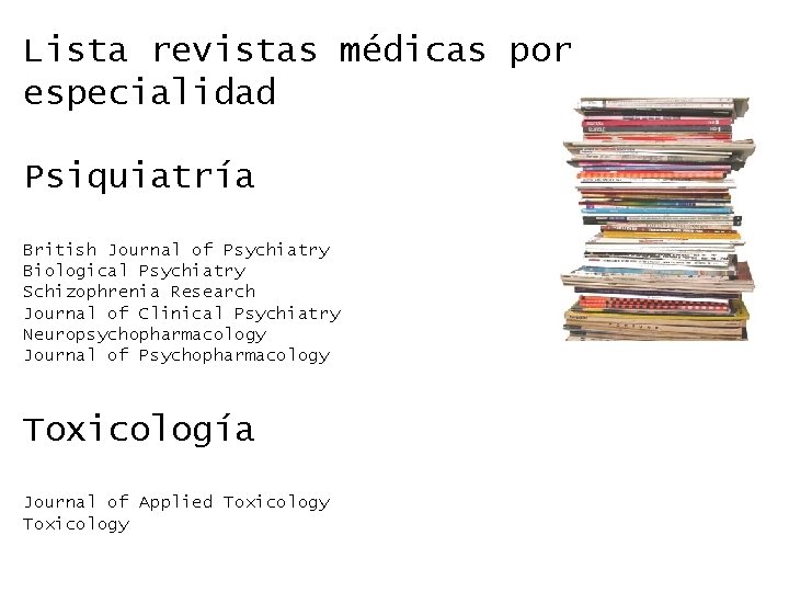 Lista revistas médicas por especialidad Psiquiatría British Journal of Psychiatry Biological Psychiatry Schizophrenia Research