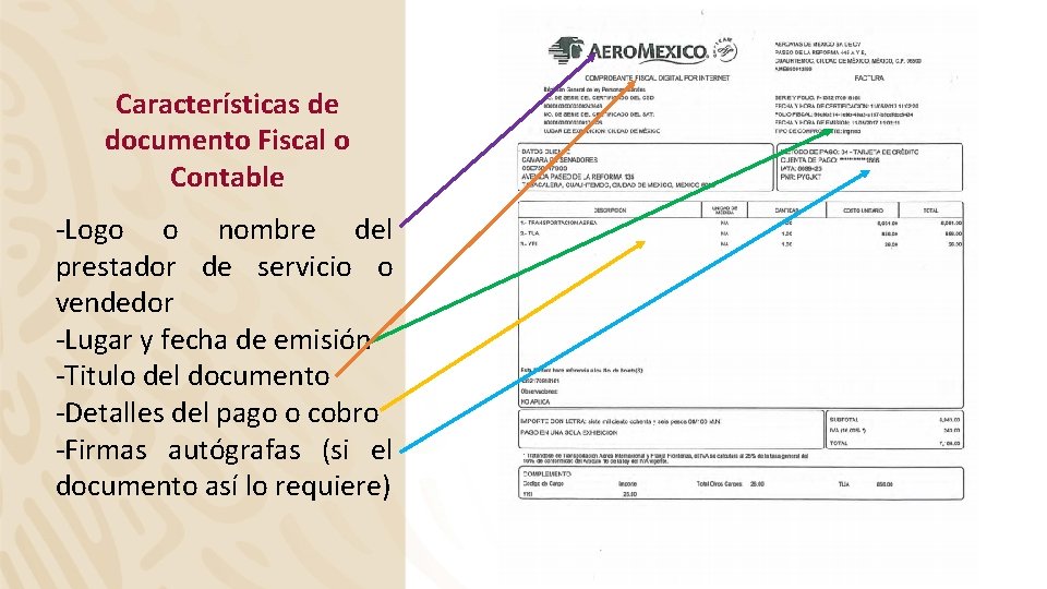 Características de documento Fiscal o Contable -Logo o nombre del prestador de servicio o