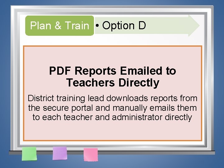 Plan & Train • Option D PDF Reports Emailed to Teachers Directly District training