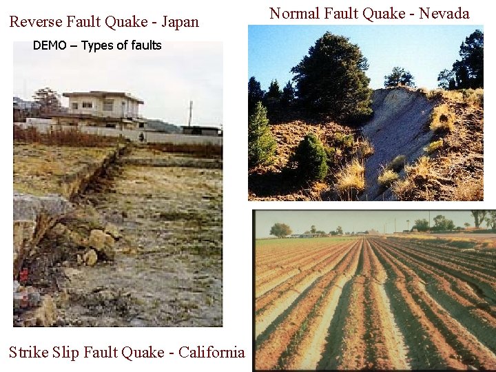 Reverse Fault Quake - Japan DEMO – Types of faults Strike Slip Fault Quake