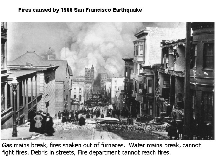 Fires caused by 1906 San Francisco Earthquake Gas mains break, fires shaken out of