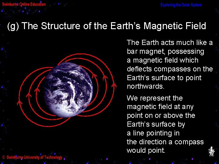 (g) The Structure of the Earth’s Magnetic Field The Earth acts much like a