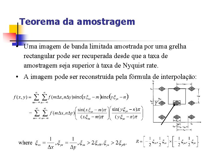 Teorema da amostragem • Uma imagem de banda limitada amostrada por uma grelha rectangular