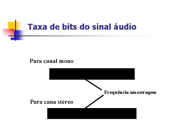 Taxa de bits do sinal áudio Para canal mono Frequência amostragem Para cana stéreo