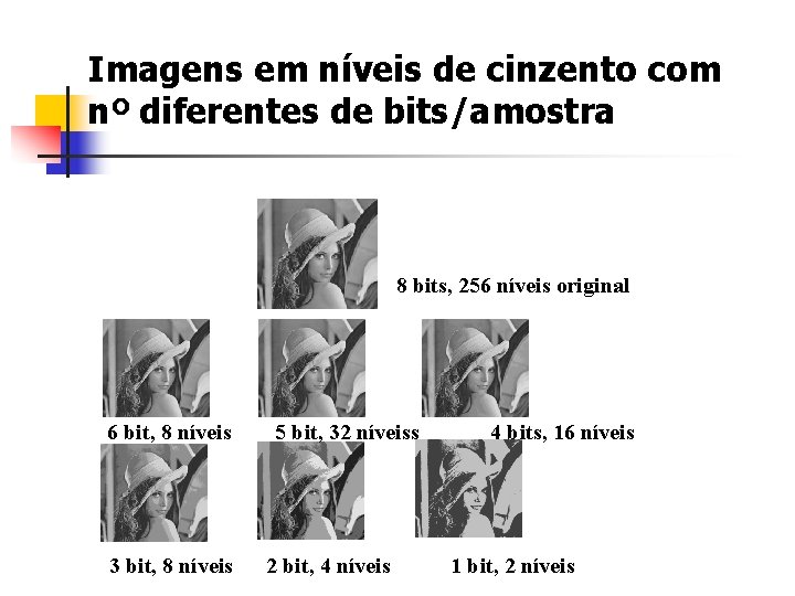 Imagens em níveis de cinzento com nº diferentes de bits/amostra 8 bits, 256 níveis