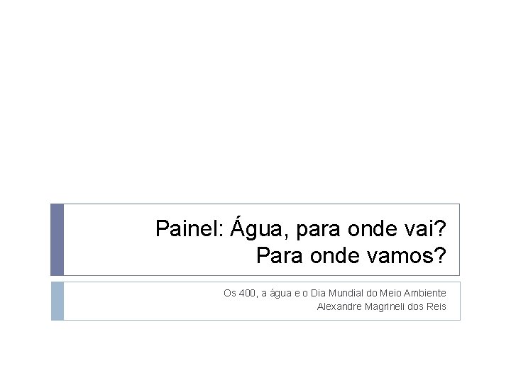 Painel: Água, para onde vai? Para onde vamos? Os 400, a água e o