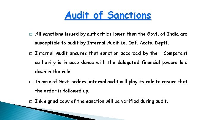 Audit of Sanctions � All sanctions issued by authorities lower than the Govt. of
