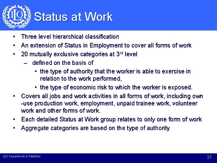 Status at Work • Three level hierarchical classification • An extension of Status in
