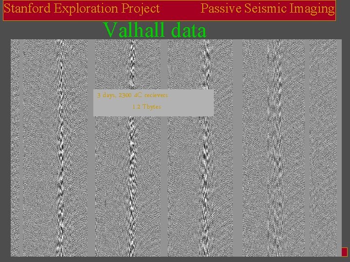 Stanford Exploration Project Passive Seismic Imaging Valhall data 3 days, 2300 4 C recievers
