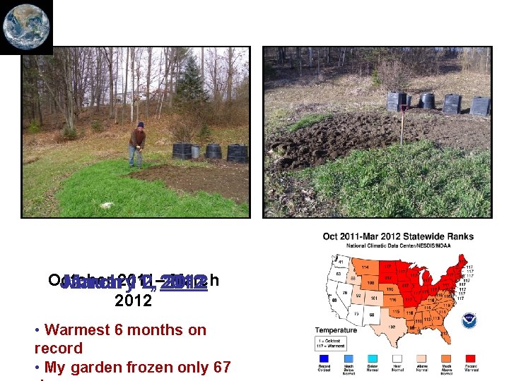 October March January March 2011– 11, 2, 2012 • Warmest 6 months on record