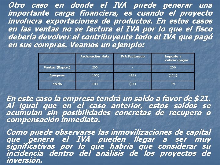 Otro caso en donde el IVA puede generar una importante carga financiera, es cuando