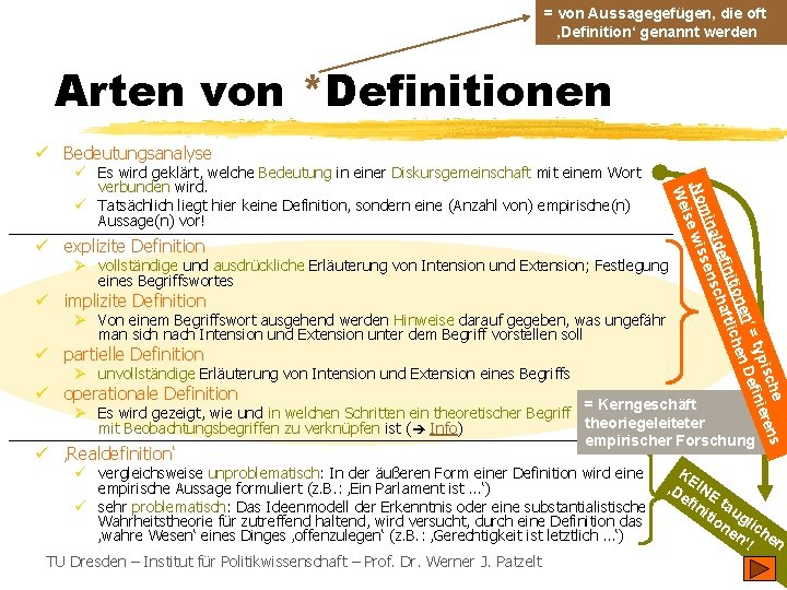 = von Aussagegefügen, die oft ‚Definition‘ genannt werden Arten von *Definitionen ü Bedeutungsanalyse ü