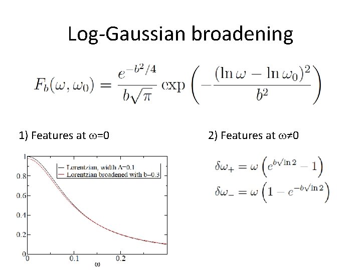 Log-Gaussian broadening 1) Features at w=0 2) Features at w≠ 0 