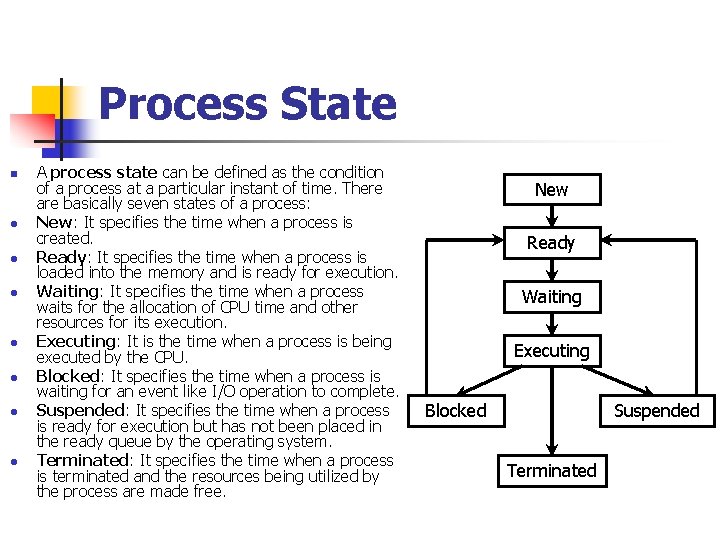 Process State n l l l l A process state can be defined as Process State n l l l l A process state can be defined as