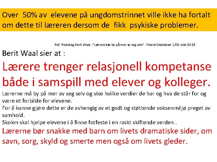 Over 50% av elevene på ungdomstrinnet ville ikke ha fortalt om dette til læreren Over 50% av elevene på ungdomstrinnet ville ikke ha fortalt om dette til læreren